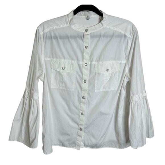 Margaret O'Leary White Blouse Button-Up Long Trumpet Sleeves Workwear Casual S - Picture 1 of 10